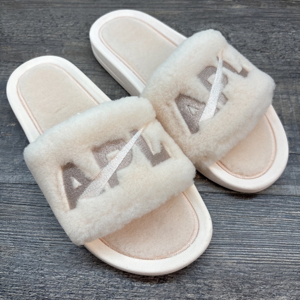 APL Slides Women's 8 Shearling Sandals Creme/Rose Dust $195 NEW